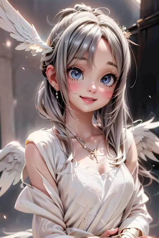 // Pose
Close_up,
// Style
medium , ancient greek dress, angel wings, beautiful detailed skin, (cute:1.2), (sylver hair), (depth of field),soft light, Lens Glow,
// Features
smiling, floating hair,
// Character
movie scene, cinematic, full colors, 4k, 8k, 16k, RAW photo, masterpiece, professionally color graded, professional photography,
female angel, hair up, consider,(blush,open mouth)1.3,soft clean focus, realistic lighting and shading, (an extremely delicate and beautiful art)1.3, elegant,active angle,dynamism pose,
// Fashion
(sylver hair), white (angel wings), (glowing wings), sylver necklace, sylver earrings, sparkling eyes, intrincated hairstyle, soft (blue eyeshadows),
// Quality
RAW photo, portrait, best quality, high res,
// Features
Ancient greek dress,