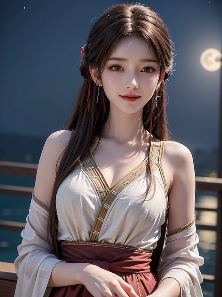(girl,day view,close shot),(illustration,),(pretty,long hair),(sparkling stars,moonlight),(best quality,Super fine details),(romantic,colorful),(soft light,soft shine),(No revealing clothing),open the shoulders,Symmetrical charming eyes,very smile,white skin,standing view,