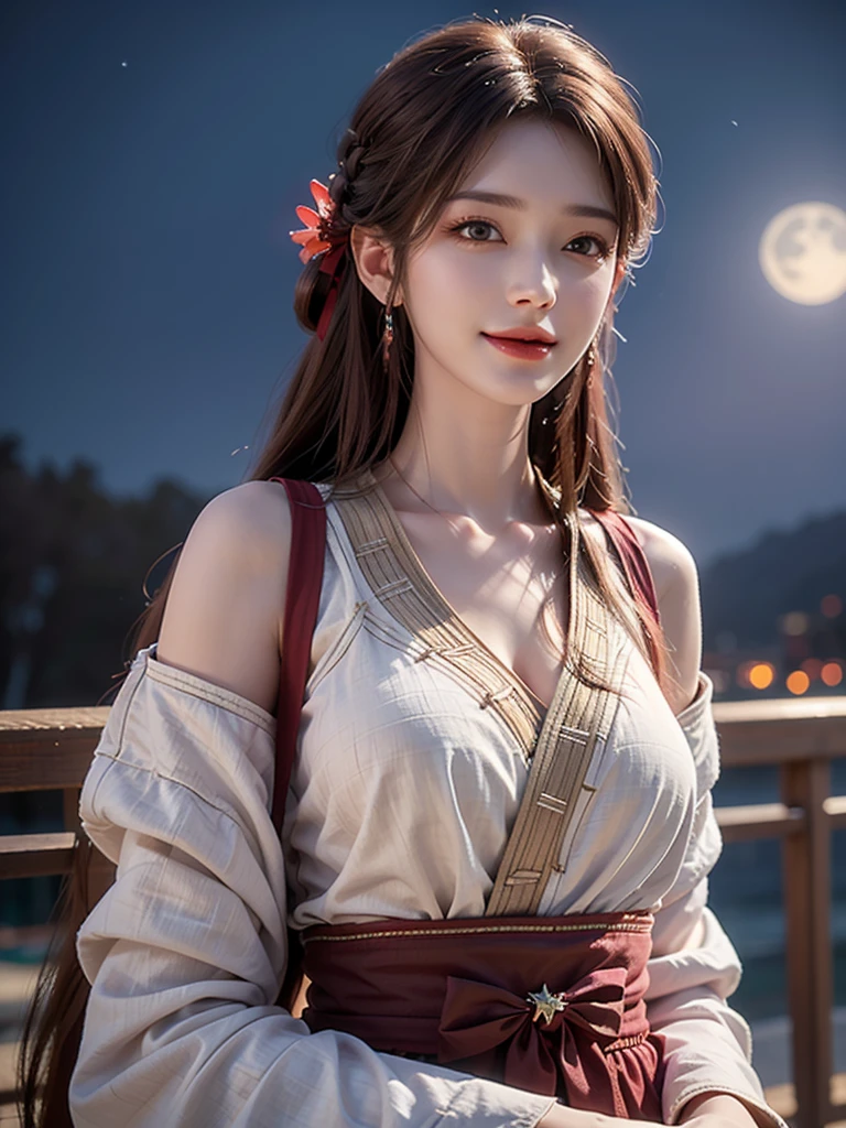 (girl,day view,close shot),(illustration,),(pretty,long hair),(sparkling stars,moonlight),(best quality,Super fine details),(romantic,colorful),(soft light,soft shine),(No revealing clothing)，open the shoulders，Symmetrical charming eyes,very smile,white skin,standing view,