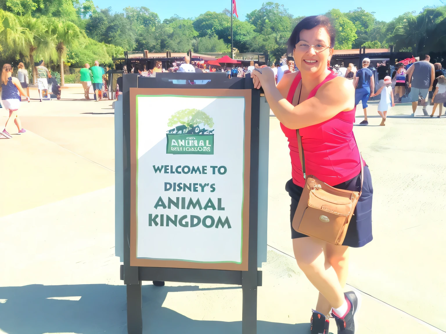 woman standing next to a sign that says welcome to disney's animal kingdom, animal kingdom, having a great time, anna, full body wide shot, photo taken in 2 0 2 0, in disney, full-body-shot, full body shot!!, epcot, sandra, full body length shot, jenna barton, jen zee, full - body - front - shot
