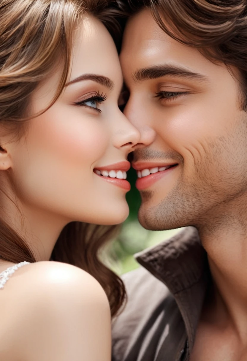 Close-Up of Face, Sweet gaze of lovers: A pair of lovers sit face to face, their eyes facing each other, their eyes filled with love and happiness, their lips adorned with sweet smiles, and the air filled with a romantic atmosphere, (masterpiece, best quality, Professional, perfect composition, very aesthetic, absurdres, ultra-detailed, intricate details:1.3)