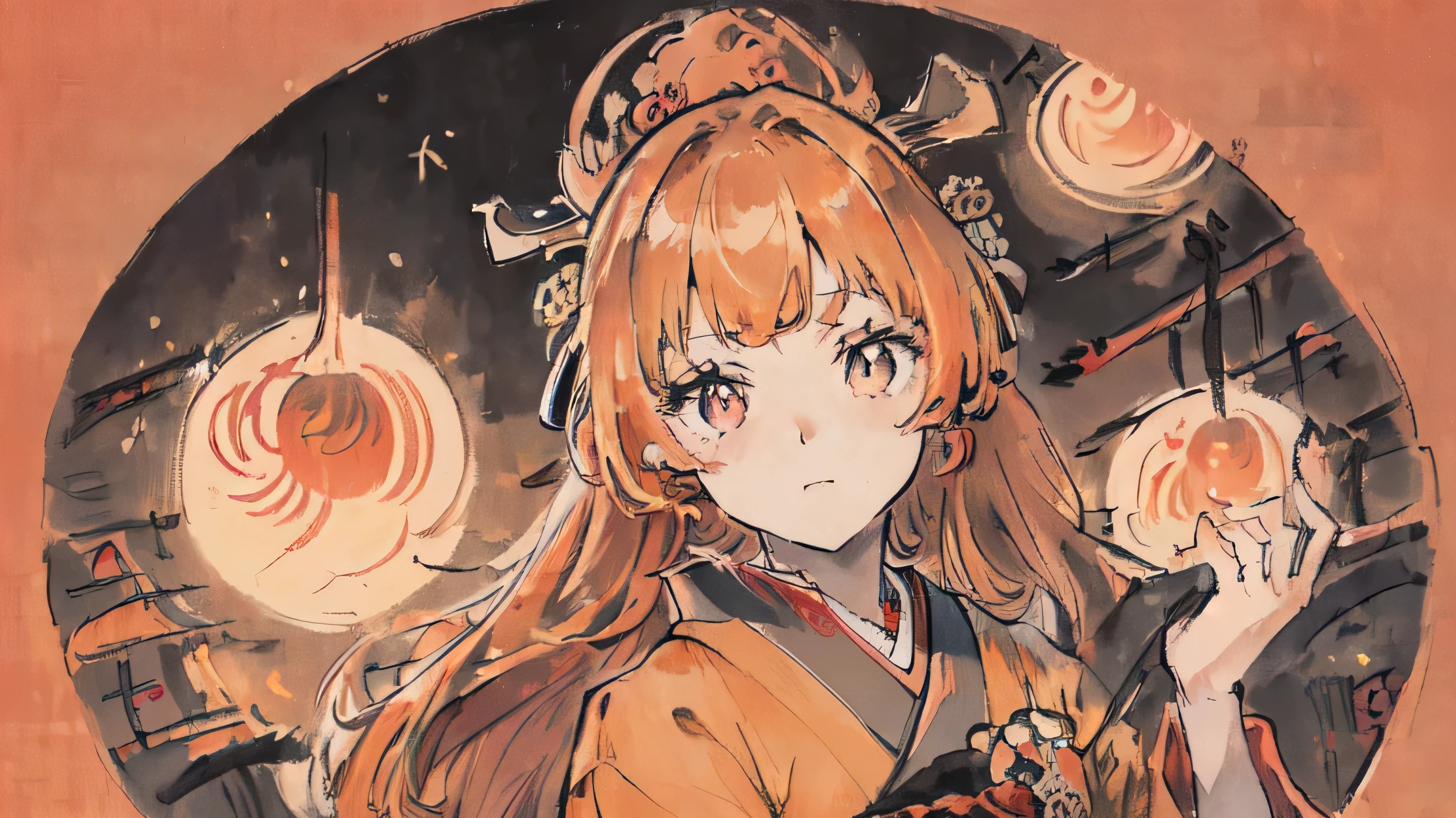 (((masterpiece,highest quality))),1 Female, one person,Orange Hair,Long Hair,(Japanese style:1.4),princess,(vitality),night, Super detailed eyes,Super detailed field,(Close-up)