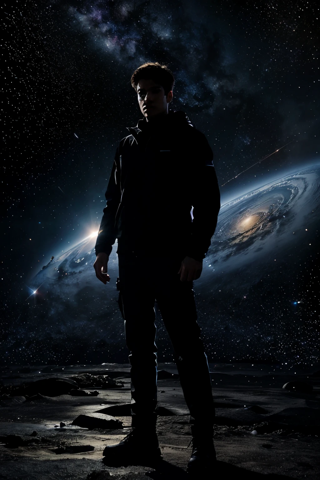 man on galaxy background