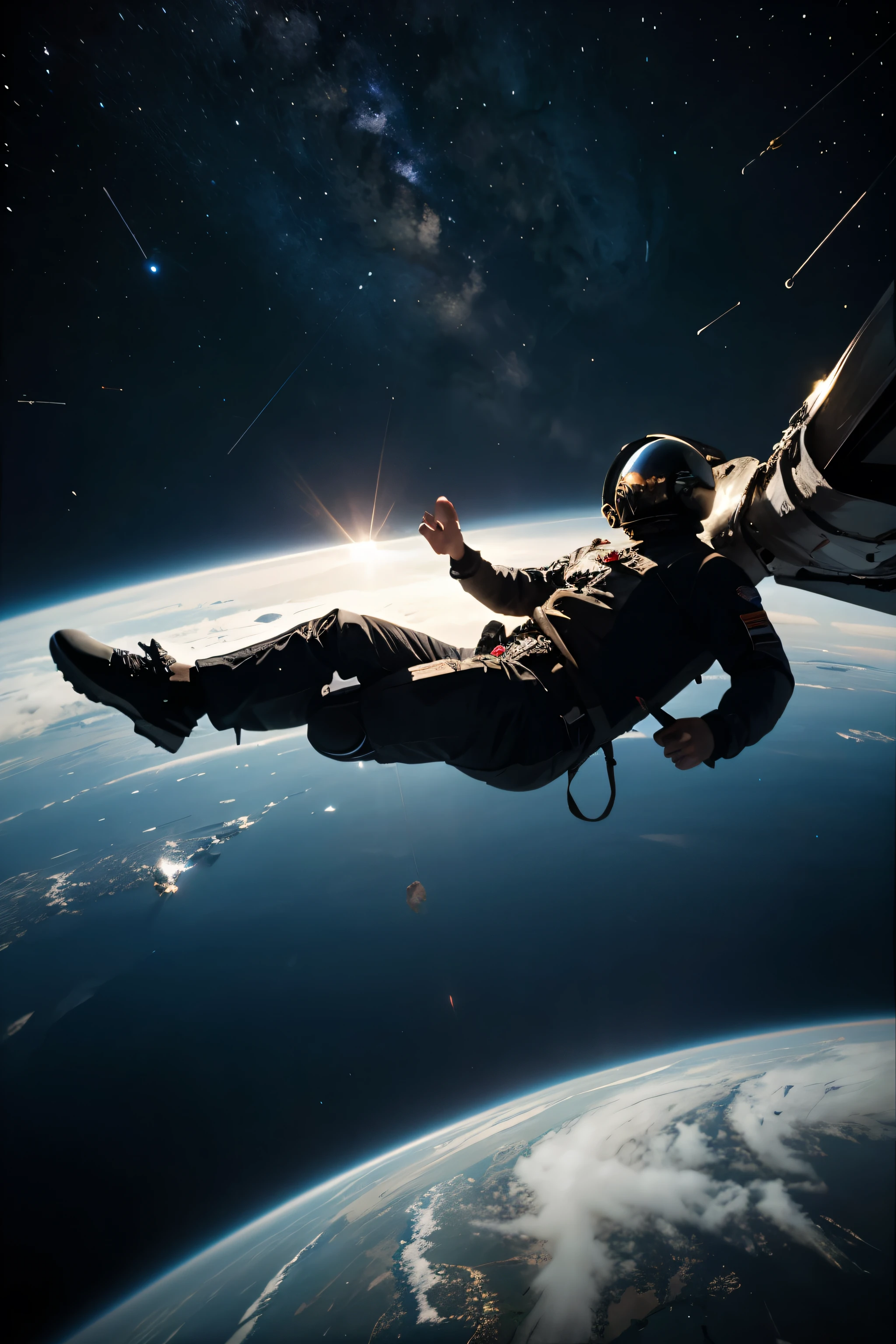 man floating in space
