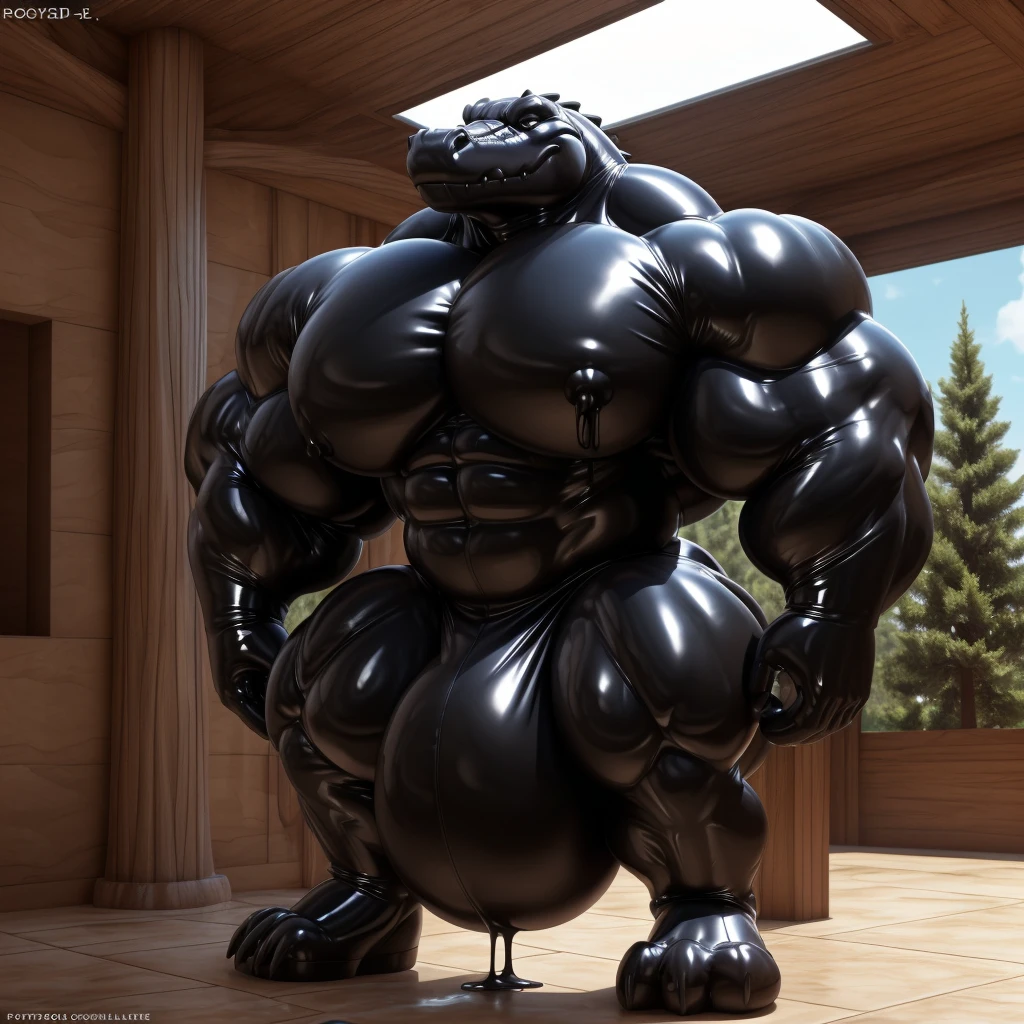 solo, male, , , , (hyper pecs:1.4), (long thick thighs:1.5), standing, indoor,,(,,(,solo,very hyper muscles:1.3)((,Huge bulge:1.2)))), ,(((liquid_latex, , rubber:1.2),,black latex,goo transformation,(gooey)()(l)Crocodile,unreal engine,perfect light,detailed, photorealistic, 4k, hd, , , , good anatomy, , (), ,, high quality, best quality, concept art, photorealistic, octane rende,Tree,