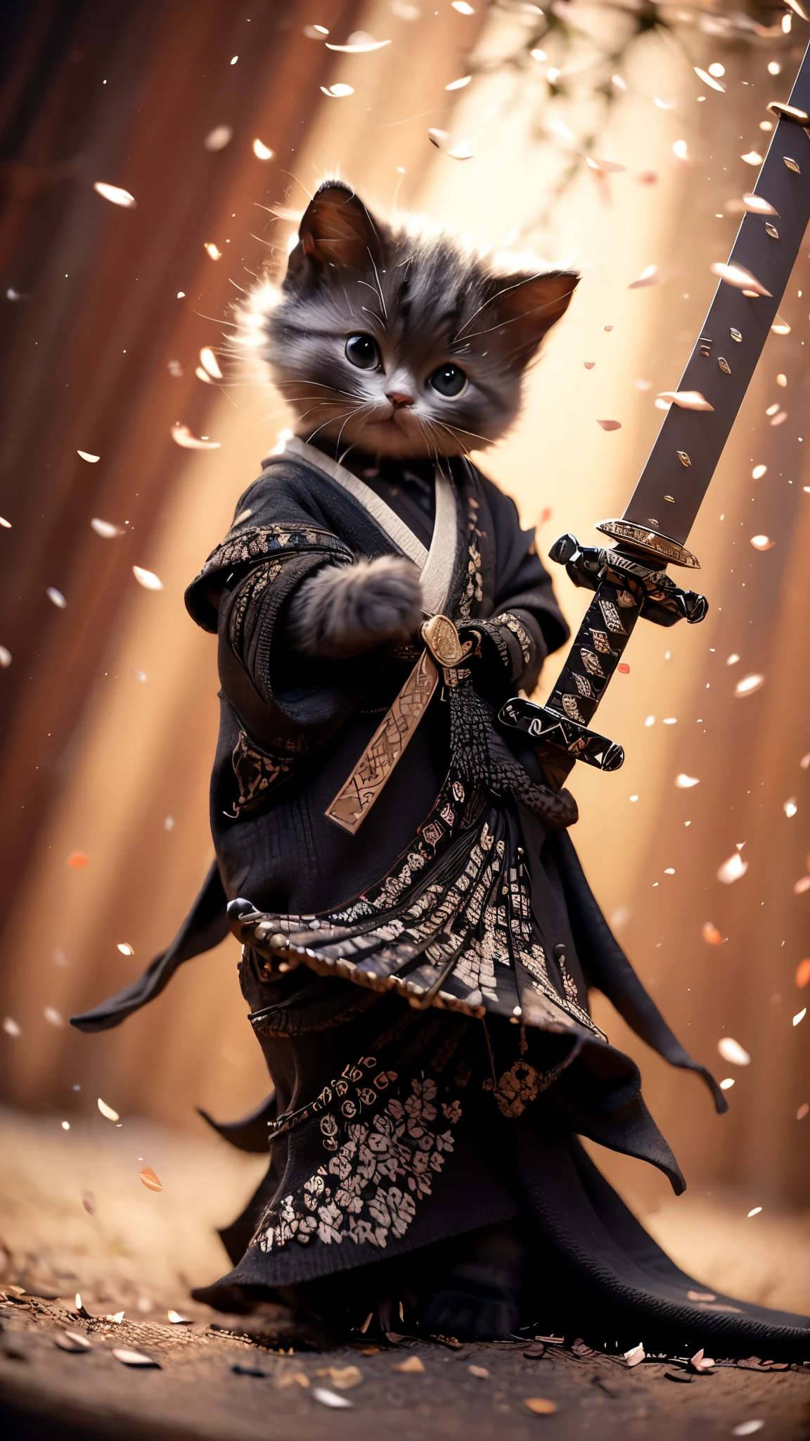 highest quality, masterpiece, Ultra-high resolution, RAW Photos, beautifully、aesthetic,Deep Shadow, Dark Theme,(Realistic:1.4), ((Soft lighting, Dim Light, Dark Scene, night):1.4)
((A white kitten about to be eaten by a red ogre, Japanese Kimono, Holding a sword)), Japanese Shrines, ，torii，Neon Light, 
Graceful posture, An inspiring atmosphere, A magnetic being, Sophisticated Seduction, Fascinating Mystery,
Intricate Zentangle Patterns, One Woman, Incredible level of detail, generously given, Impressive viewpoint, a chaotic masterpiece, Elegantly poised, Vibrant color palette, ((Outdoor)), Inspired by futuristic architecture