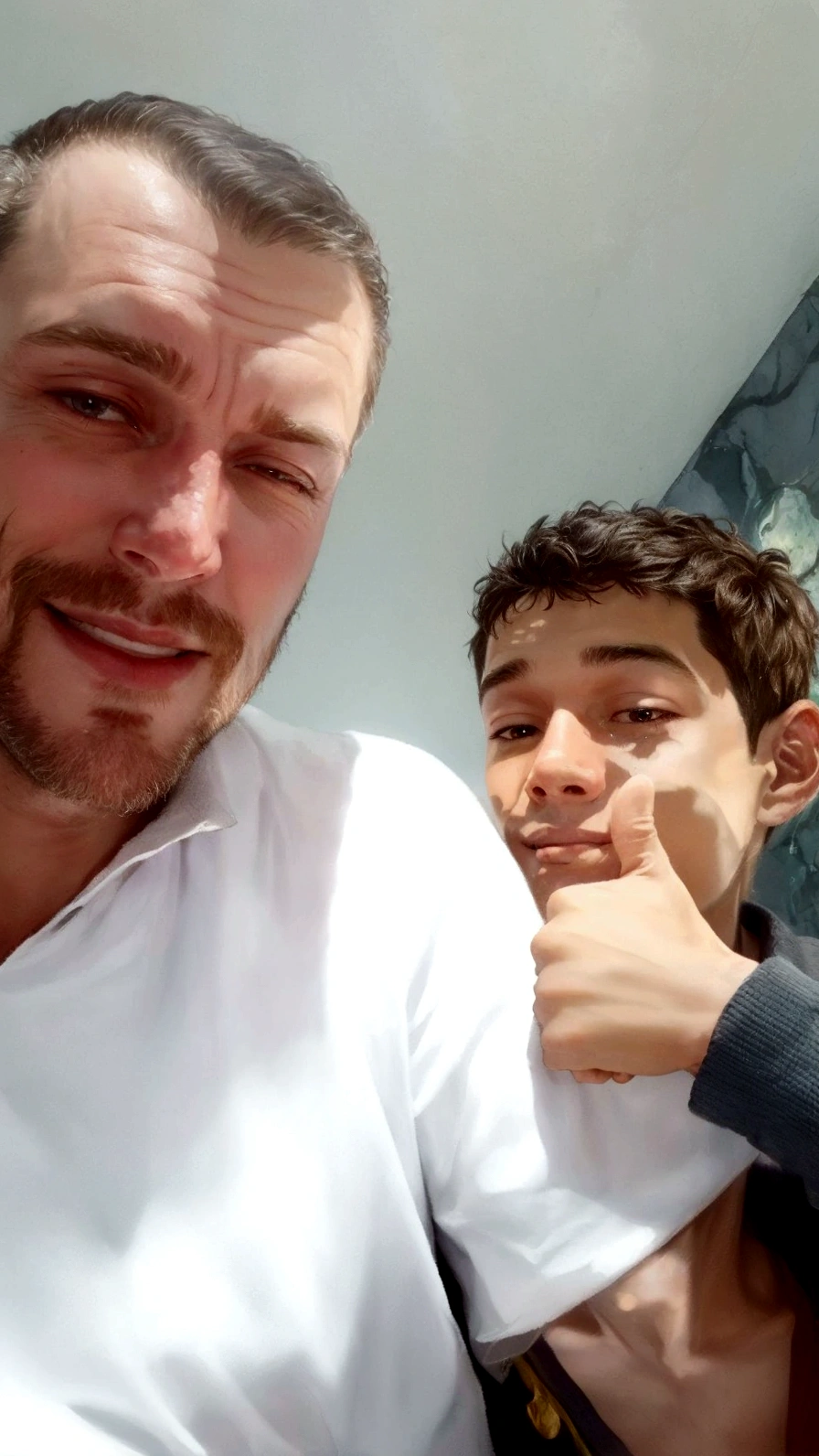 A man and a boy giving a thumbs up