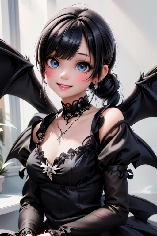 // Pose
Close_up,
// Style
medium breasts, gothic victorian (short) dress, demon wings, Fluorescent wings, beautiful detailed skin, (cute:1.2), (black hair), (depth of field),soft light, Lens Glow,
// Features
smiling, floating hair,
// Character
movie scene, cinematic, full colors, 4k, 8k, 16k, RAW photo, masterpiece, professionally color graded, professional photography,
female angel, hair up, consider,(blush,open mouth)1.3,soft clean focus, realistic lighting and shading, (an extremely delicate and beautiful art)1.3, elegant,active angle,dynamism pose,
// Fashion
(blackhair), black(demon wings), (Fluorescent wings ), sylver necklace, sylver earrings, sparkling eyes, intrincated hairstyle, soft (blue eyeshadows),
// Quality
RAW photo, portrait, best quality, high res,
// Features
gothic victorian (short) dress,

