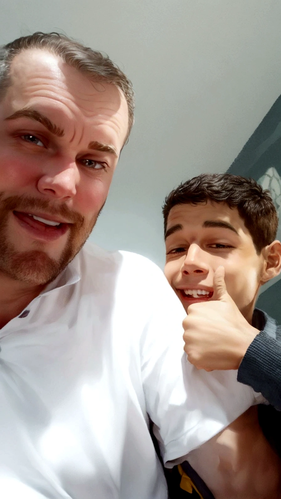 Cartoon of a man and a boy giving a thumbs up