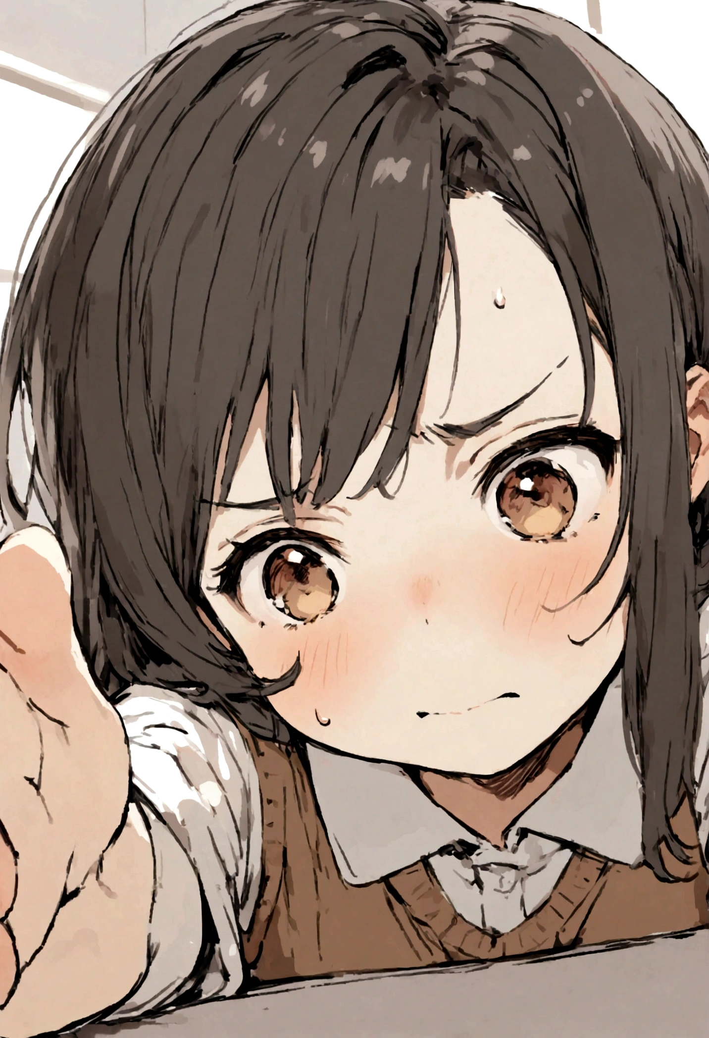 9 years old girls in the classroom looking disgusted, ((cute))