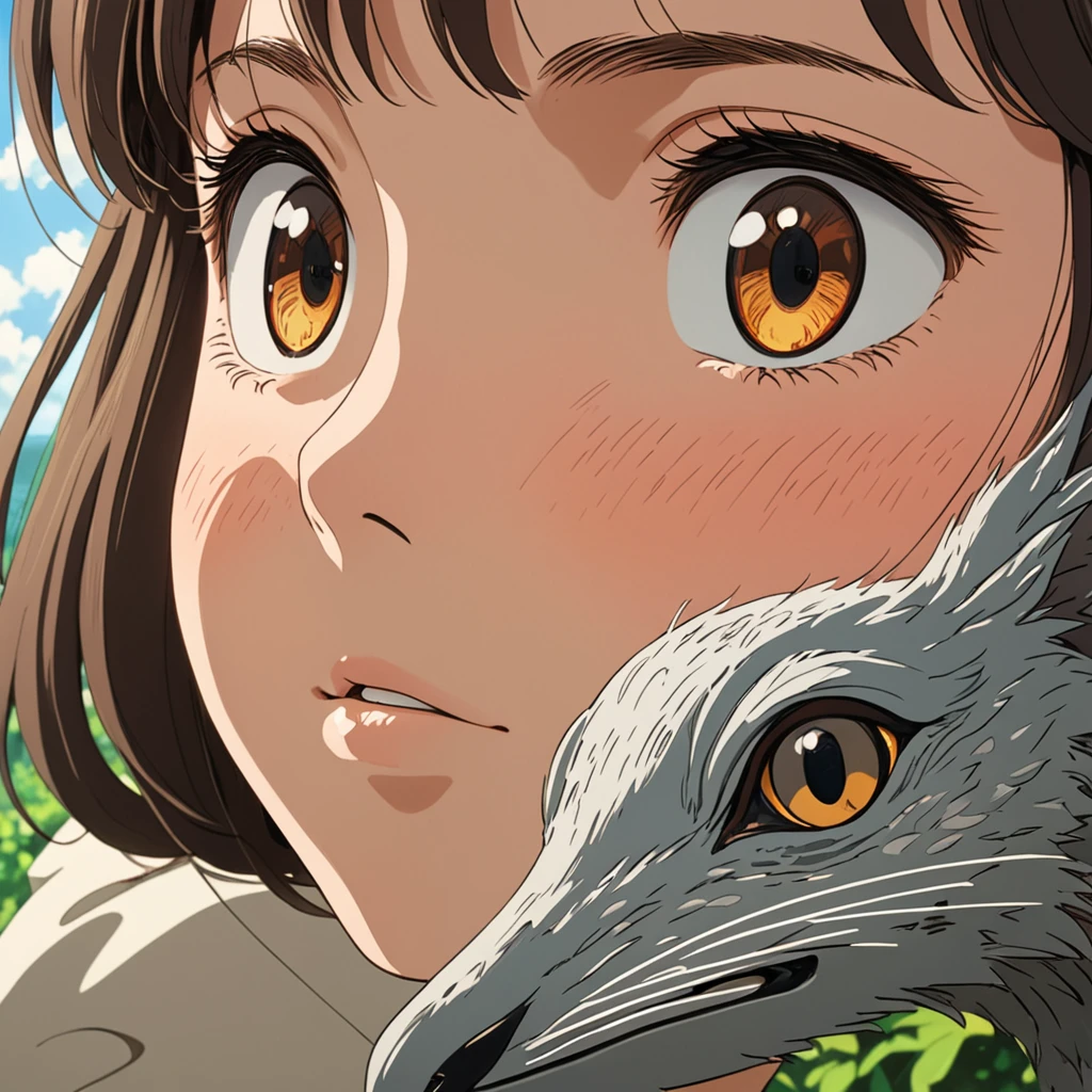 Close-Up of Face, girl, by Studio Ghibli, best quality, masterpiece, very aesthetic, perfect composition, intricate details, ultra-detailed