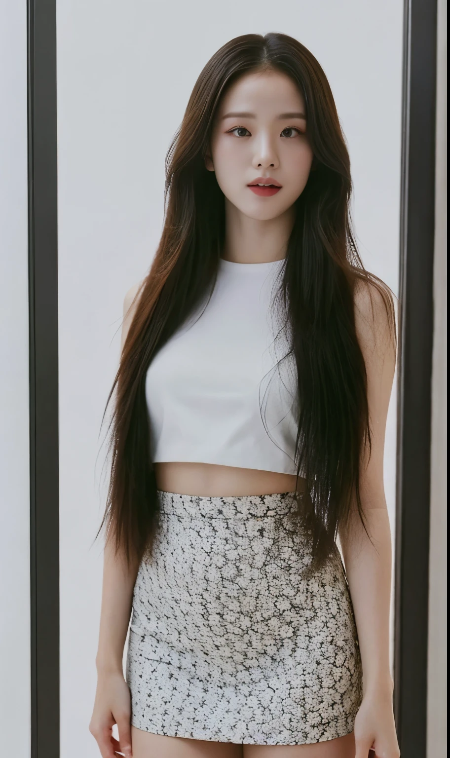 (Original photo of 8K,best qualtiy,tmasterpiece:1.2),focal point:1.2,perfect body figure:1.3,(Medium view),office room,office room,exteriors,exteriors,short skirt,short skirt,short skirt,short skirt,best qualtiy,tmasterpiece,(Small mouth:1.2),an extremely delicate and beautiful one,8k wallpaper,astounding,finely detailled,tmasterpiece,Best quality at best,(age 22:1.2),Narrow waist,Slim,is shy,Pure,adolable,Bushy hair,Soft hair,big breasts beautiful,Detailed eyes,(long whitr hair:1.2)