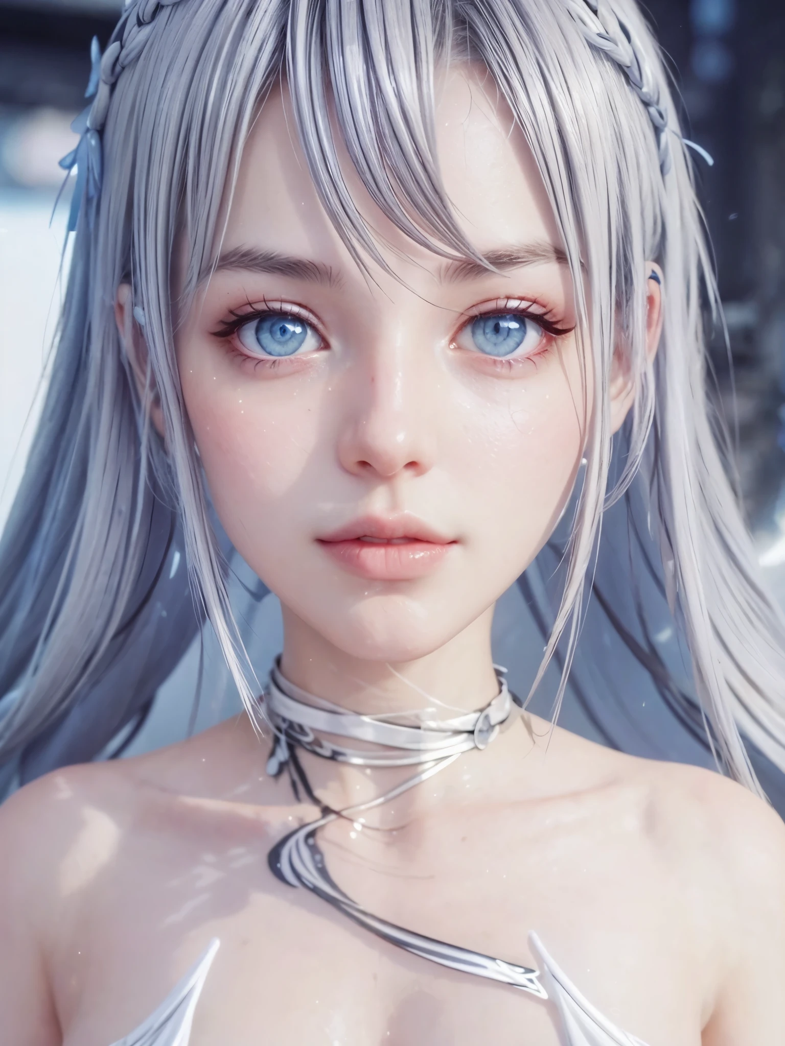 Hot girl, white hair, blue eyes