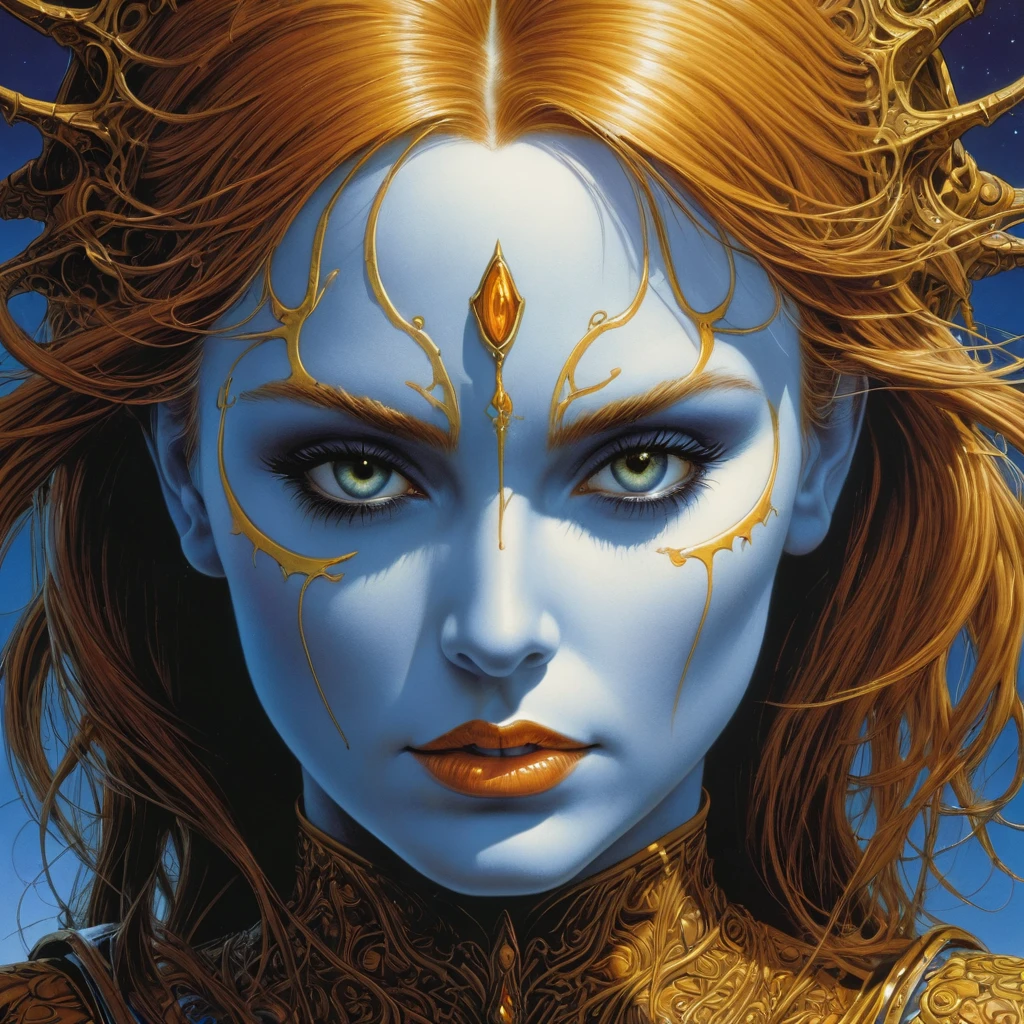 Close-Up, face, by Michael Whelan, best quality, masterpiece, very aesthetic, perfect composition, intricate details, ultra-detailed