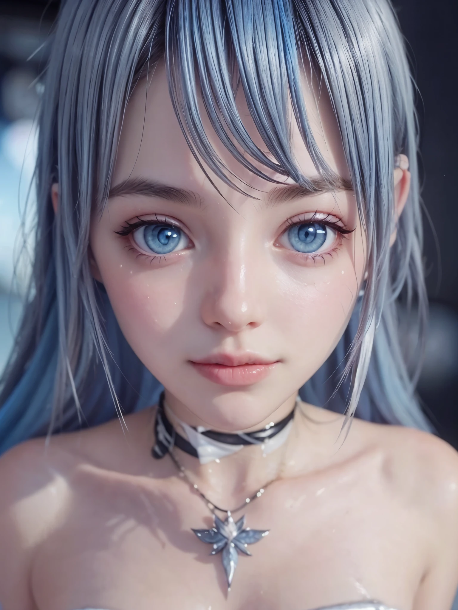 Hot girl, blue hair, blue eyes