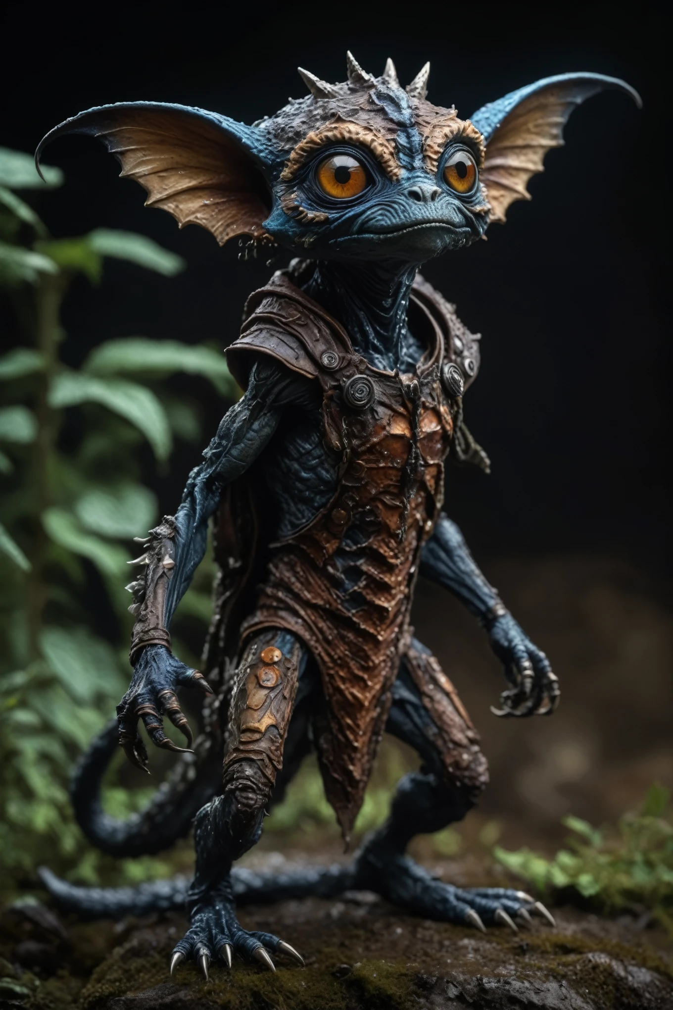 full-body-shot,niobium Manganite (The Alien Entity:Puck:0.5), wants eat,survival in Tirnanoc,Cinematic,soft colors, Technicolor,natural skin textures, hyper realism, hyper detailed,Extremely detailed,High contrast,Masterpiece,Realistic,Ultra Detailed, intricate details,realistic humid leather,extremely intricate,Epic Realistic, cinematic style,irina yermolova,high contrast,HDR,extremely detailed, [deep night landscape],masterpiece,intricate details,faded,eyes extremely detailed, high detailed eyes,8k resolution,RAW,retina, Nikon Z9,Kobold