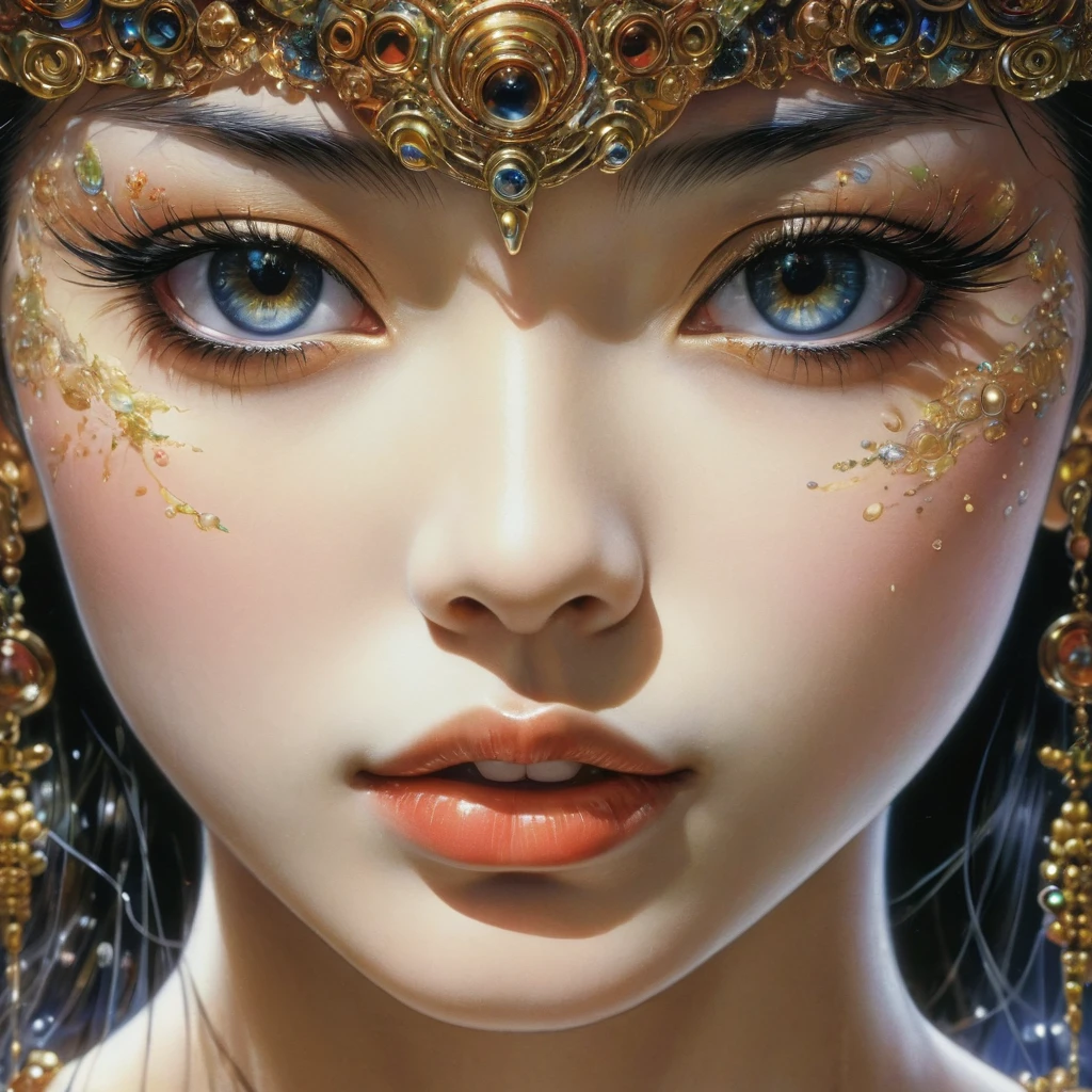 Close-Up, face, upbody, by Noriyoshi Ohrai, best quality, masterpiece, very aesthetic, perfect composition, intricate details, ultra-detailed