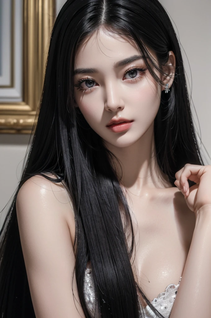 (best quality:1.4),(masterpiece:1.4),(photorealistic:1.4),(ultra high res, raw photo:1.4),(hdr, hyperdetailed:1.2),close up, 1woman,(black long straight hair:1.4), close up, (feline eyes), (fierce beauty), (long eyelashes)