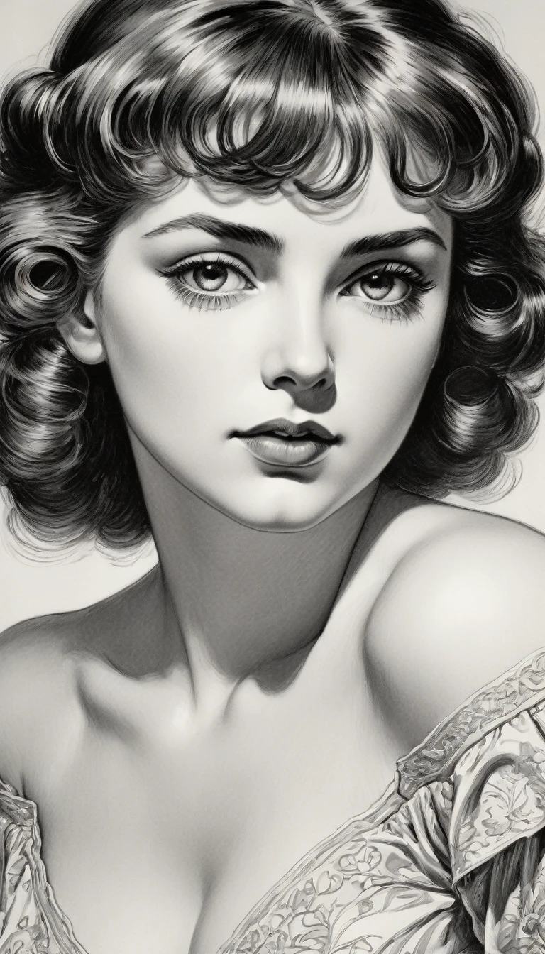 Close-Up, face, upbody, by Charles Dana Gibson, best quality, masterpiece, very aesthetic, perfect composition, intricate details, ultra-detailed