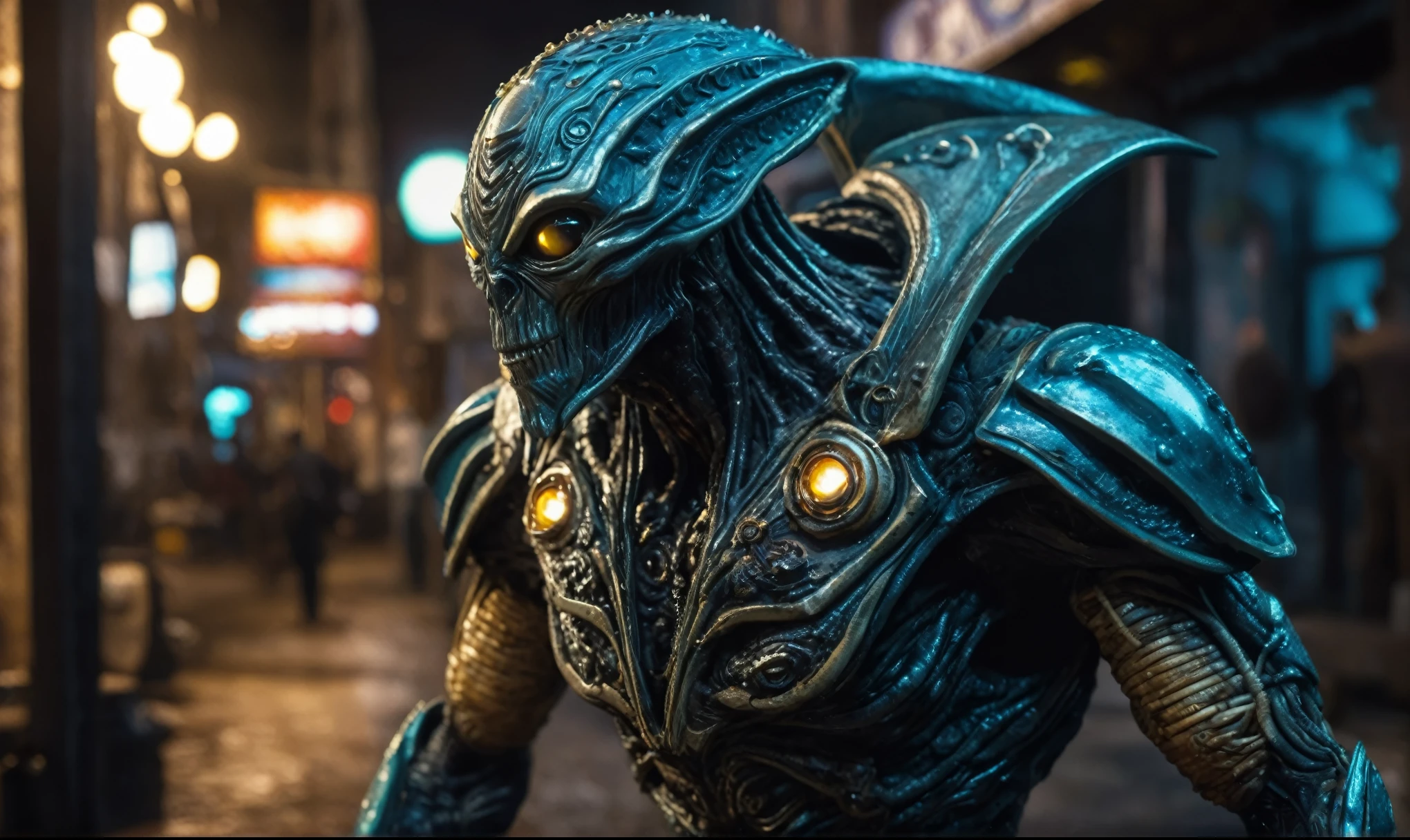 full-body-shot,niobium Manganite (The Alien Entity:Caribbean:0.5), wants eat,survival in criminal city of future,Cinematic,soft colors, Technicolor,natural skin textures, hyper realism, hyper detailed,Extremely detailed,High contrast,Masterpiece,Realistic,Ultra Detailed, intricate details,realistic humid leather,extremely intricate,Epic Realistic, cinematic style,irina yermolova,high contrast,HDR,extremely detailed, [deep night landscape],masterpiece,intricate details,faded,eyes extremely detailed, high detailed eyes,8k resolution,RAW,retina, Nikon Z9