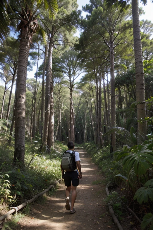 Hombre aterrizando en una selva bajando de una nave (the jungle has many trees)