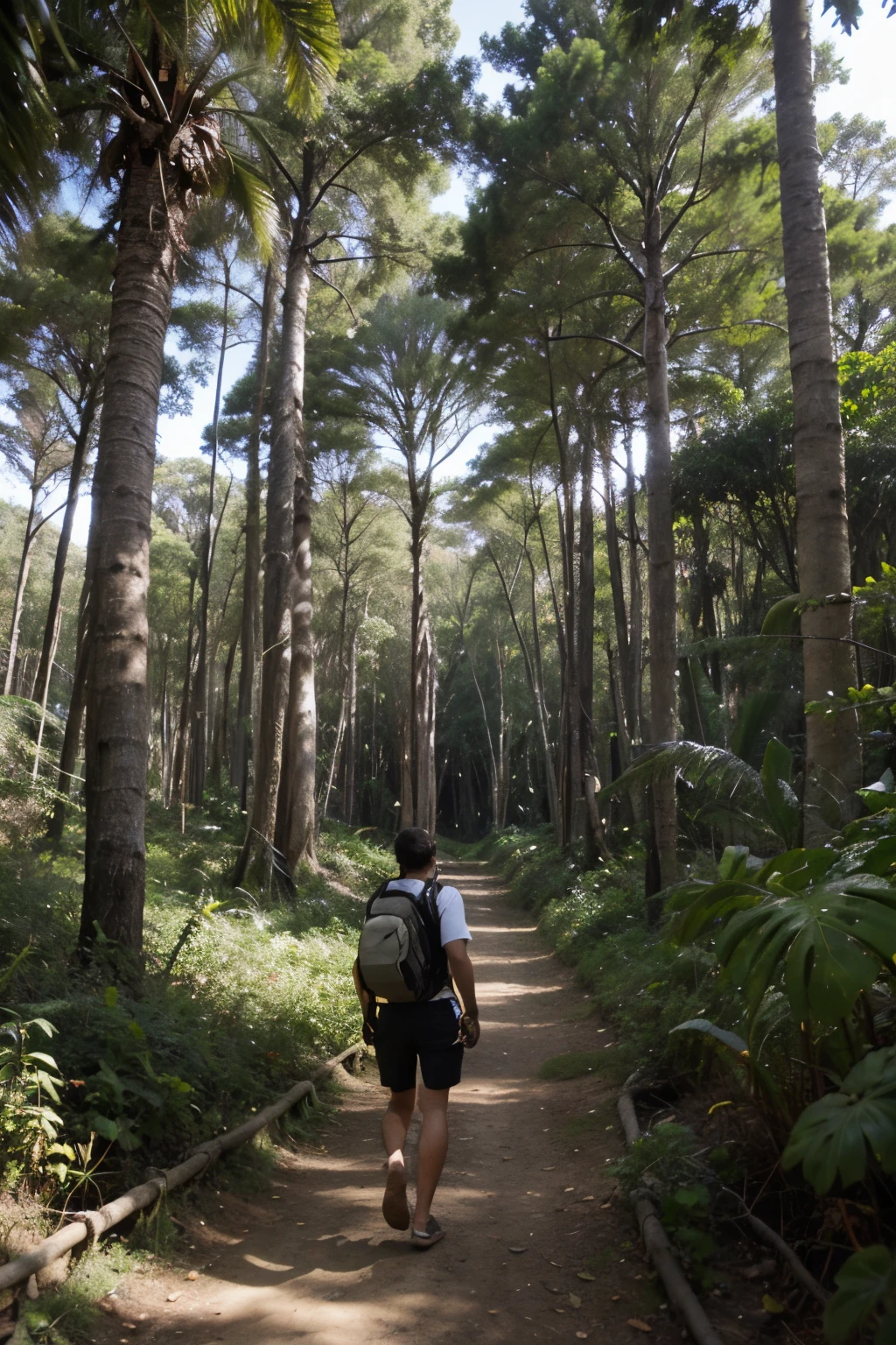 Hombre aterrizando en una selva bajando de una nave (the jungle has many trees)