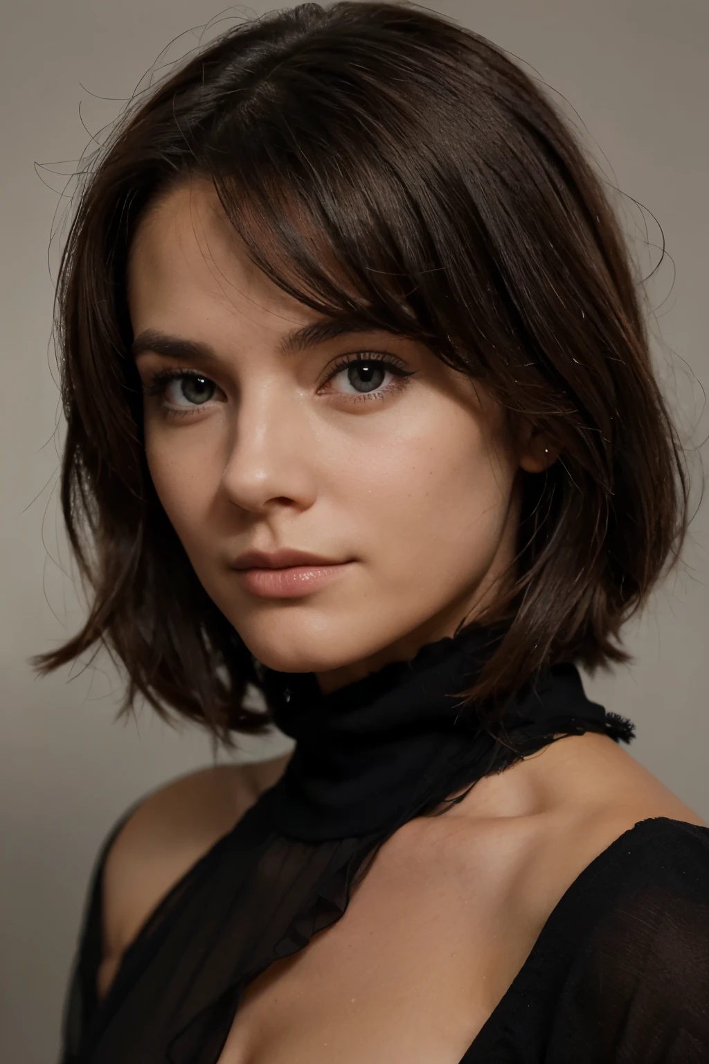 Fait moi un photo de profil qui ressemble à cheveux noir en bataille point de beauté yeux marron 