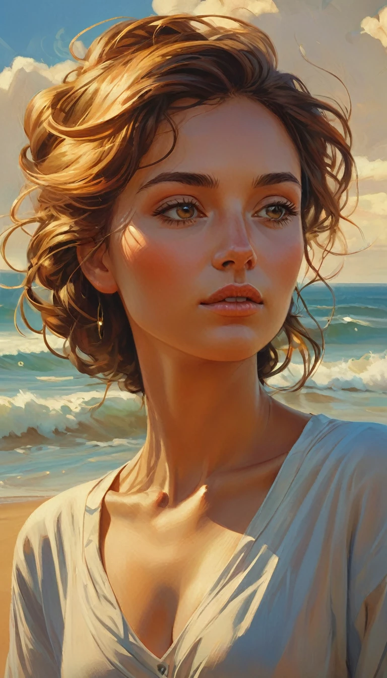 Oil paints,acrycle painting,masterpiece,Renaissance style,(Masterpiece, Top quality, Best quality, offcial art, Beautiful and aesthetic:1.2), close view of full body nude young belgian woman, in erotic pose , hairy intimate hairstyle pubic , background ocean waves with foam, thunderclouds, lightnings