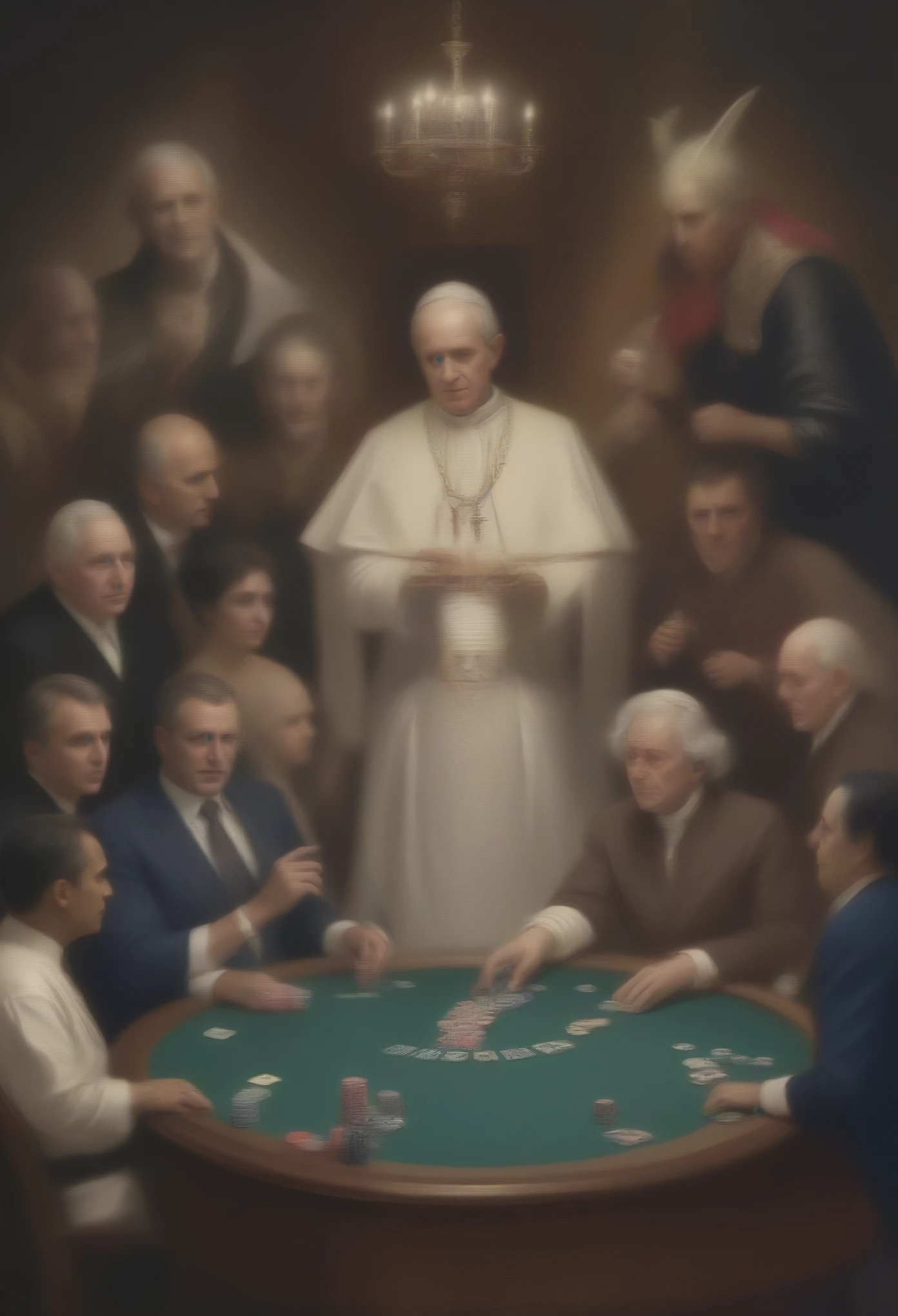 poker night with the devil, george bush, the obamas, the clintons, and the pope at the table