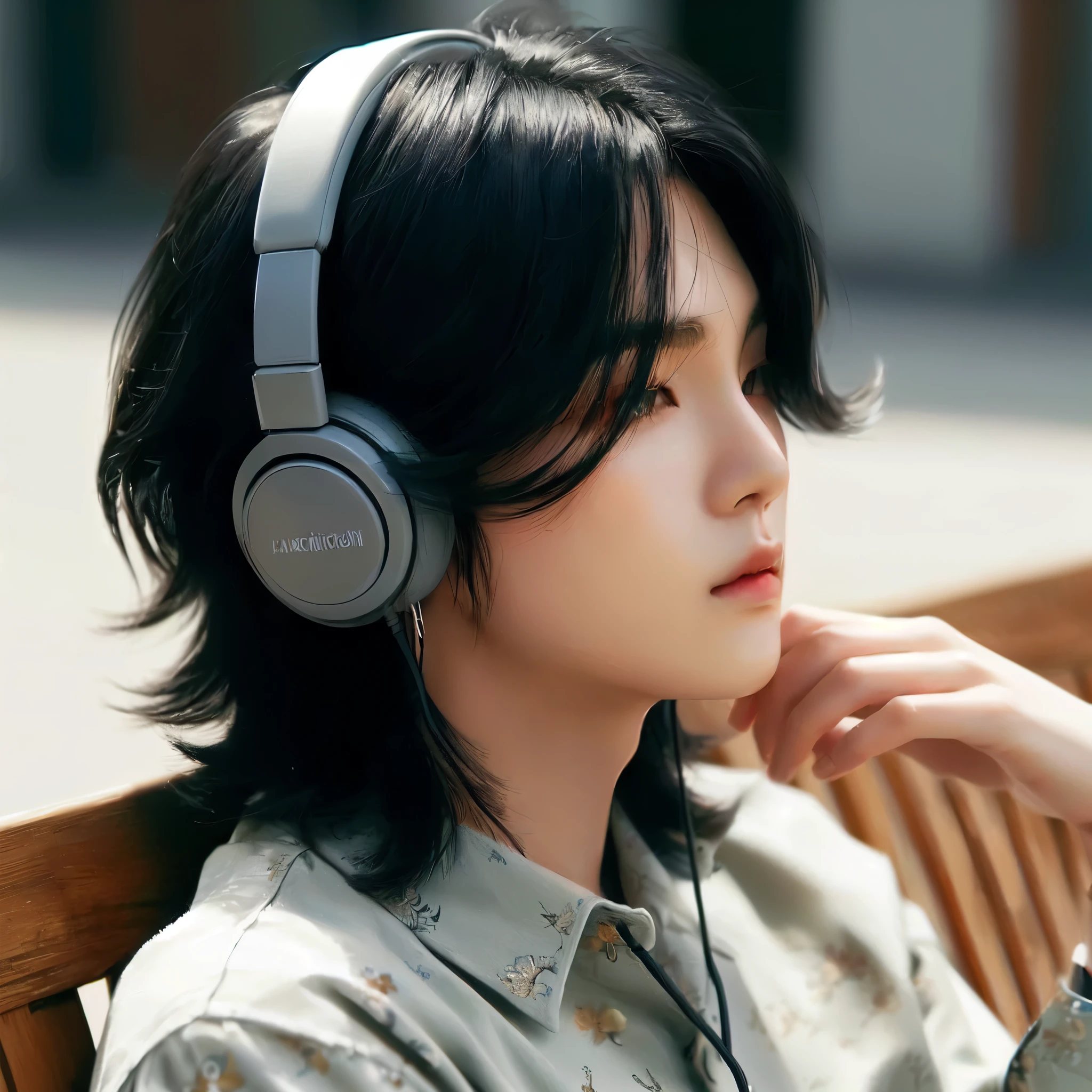 arafed asian woman with Auriculares sitting on a bench, with Auriculares, con auriculares, jinyoung shin, wearing Auriculares, usando auriculares modernos, kim doyoung, girl wearing Auriculares, Auriculares, wearing black Auriculares, kim taejin, Hong June Hyung, pintar ulzzang, jaeyeon nam, Auriculares on, retrato de alta calidad, Jung Jaehyun