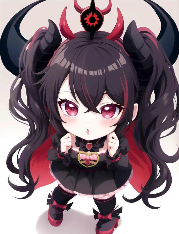 a cartoon image of a girl with a black demon horns on her head, estilo de arte anime moe, mika kurai demon, O vampiro, demon slayer rui fanart, garota monstro chibi, demon anime girl, estilo como nendoroid, anigirl batman, Akane Owari Danganronpa, chibi, Ryuko Matoi, demon boy, Gapmoe Yandere Grimdark