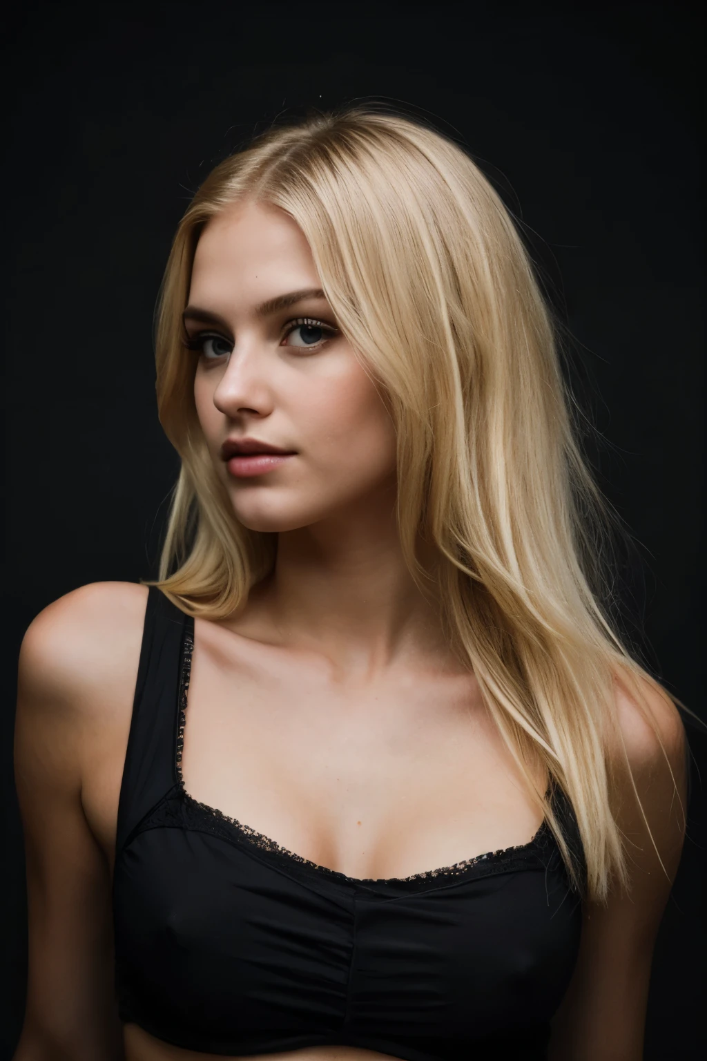 super cute blonde woman in dark theme