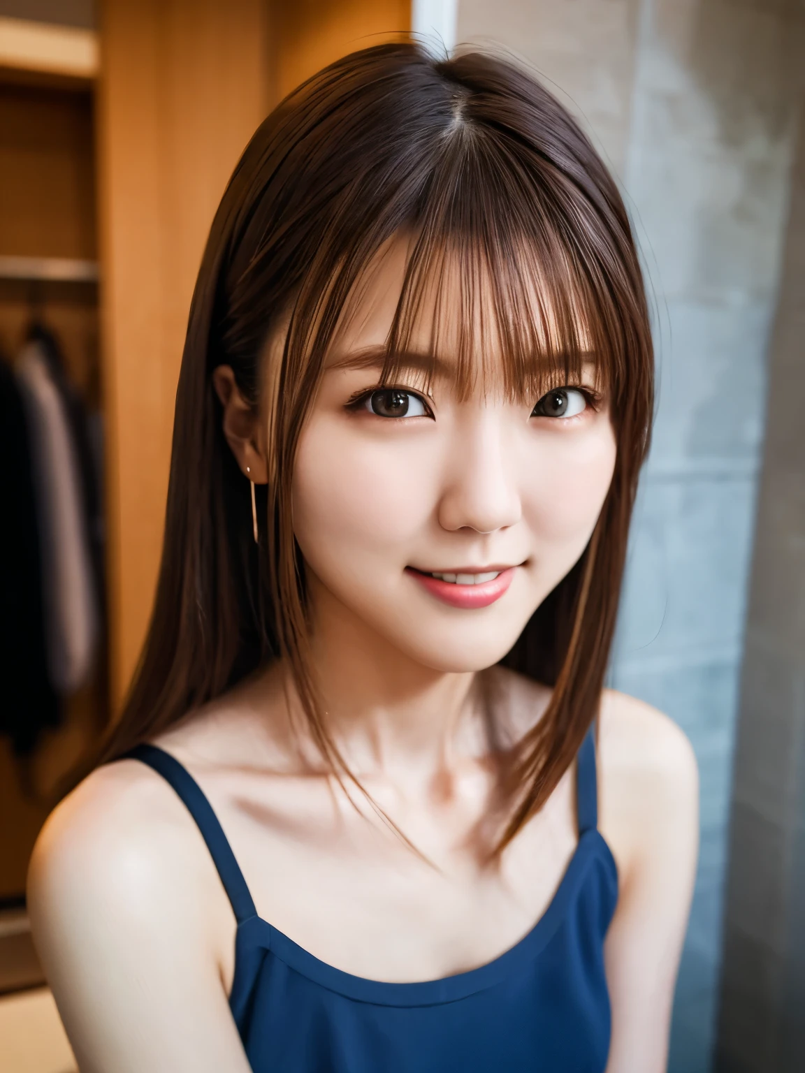 masterpiece, highest quality, 8k, (Upper Body:1.4), young, , Round face, One Japanese woman, Pretty Ladies Room (Pretty Ladies Room), beautiful girl, Pretty face, (Camera line of sight 1.4), (To the camera:1.4), smile, Ultra-realistic, High resolution, photograph, Sharp focus, High resolution, Face Light, Dynamic Lighting, Cinema Lighting, Professional Shadow, Best details, Very detailed, Very detailed, finely, Real Skin, Delicate facial features, Detailed face and eyes, high school girl, In underwear