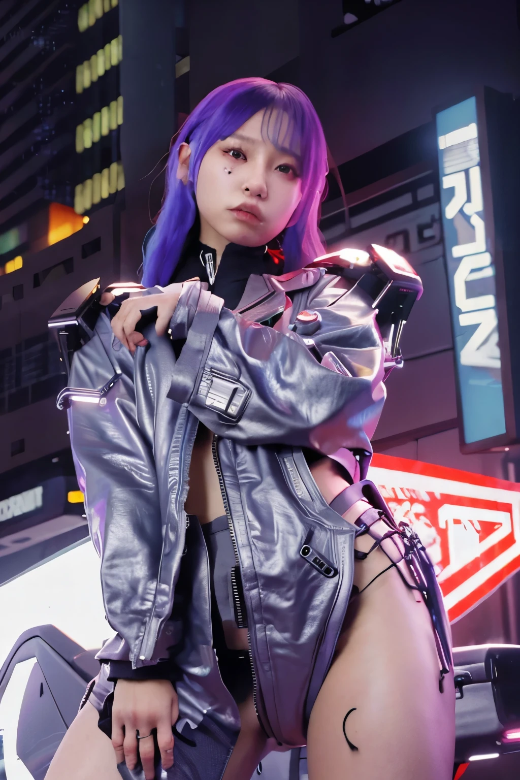 (Cyberpunk) orc in hip-hop style with cybernetic implants fused with the skin