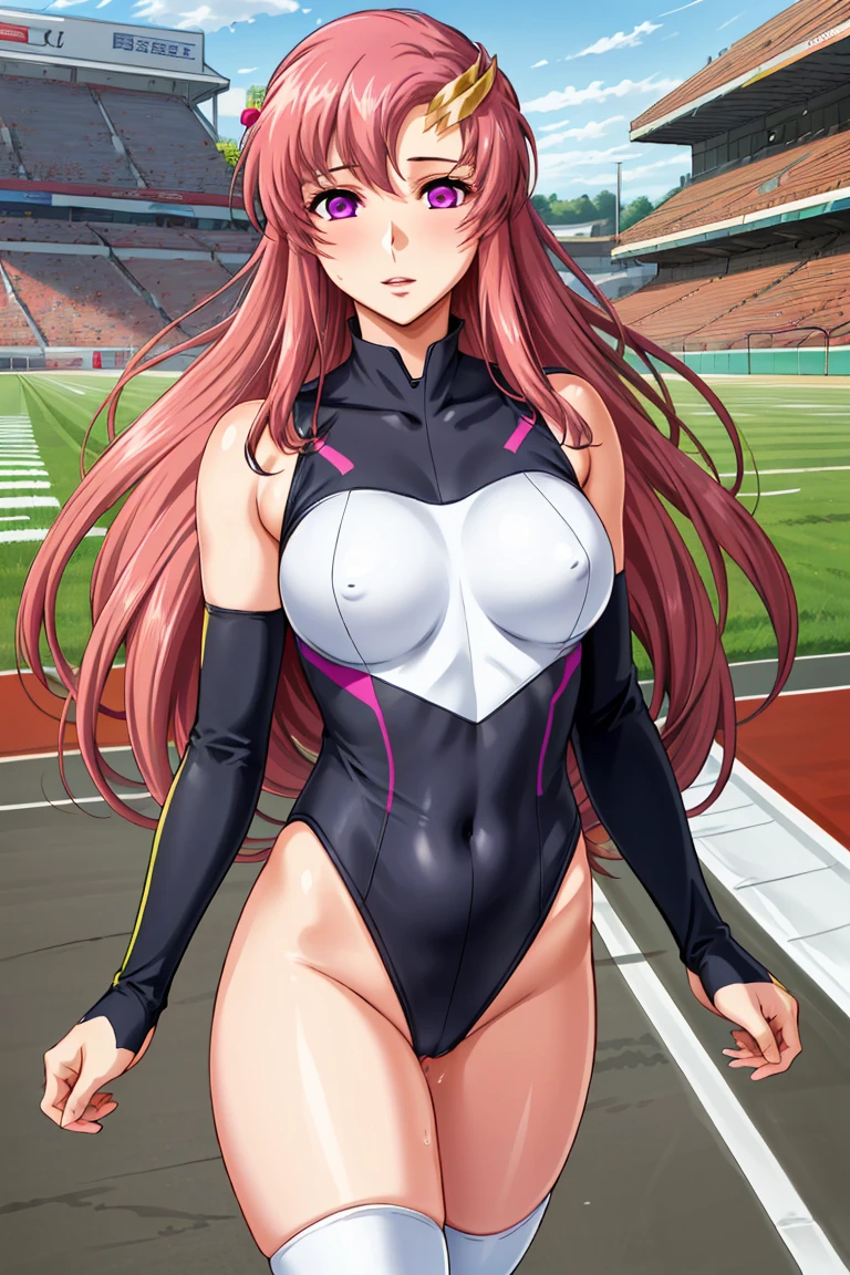 (masterpiece:1.2, highest quality), (Realistic, photoRealistic:1.4), Beautiful illustrations, (Natural Side Lighting, Cinema Lighting), avert your eyes, (Cowboy Shot), ((2 girls), (Lux Klein&Mariuramias)),Grid Girls, 40 years old, (((Mature Woman))), (Beautiful anime faces), Japanese, Perfect Face, Perfect Anatomy, Symmetrical cute face, Shiny skin, Blunt bangs, (Intense glowing purple eyes:1.3), Beautiful Hair, Beautiful Face, Beautiful clavicle, Beautiful body, Beautiful breasts, Beautiful thighs, Beautiful legs, Beautiful fingers, (Perfect Face, Perfect Anatomy), (Two legs, Five Fingers), ((Grid Girls, Racing Suits, Race Queen Costume:1.3. White, pink and purple high leg leotard with sponsor logo:1.3, Shiny arm covers:1.3, Shiny knee-high boots:1.3)), (Beautiful views), Written boundary depth,((Tall Woman), (Slim figure), (small breasts directed upwards)), (Randomly change obscene poses:1.3), ((A small remote vibrator is attached to her pussy:1.1), (Intense orgasm:1.1), (Embrace、Love Each Other:1.1)),