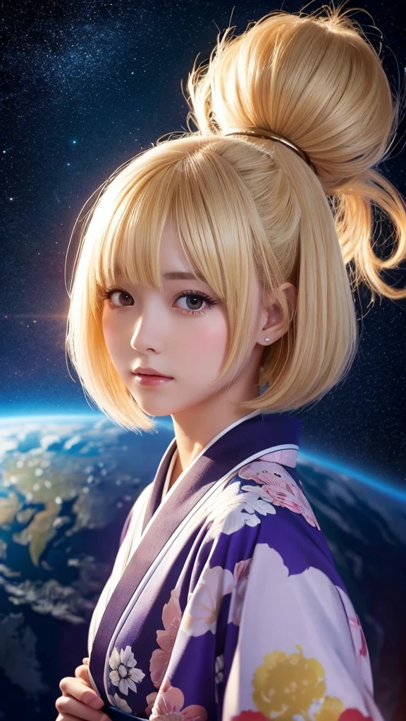 god、girl、kimono、Bob Hair、Blonde、Space、Second dimension beautiful girl、anime