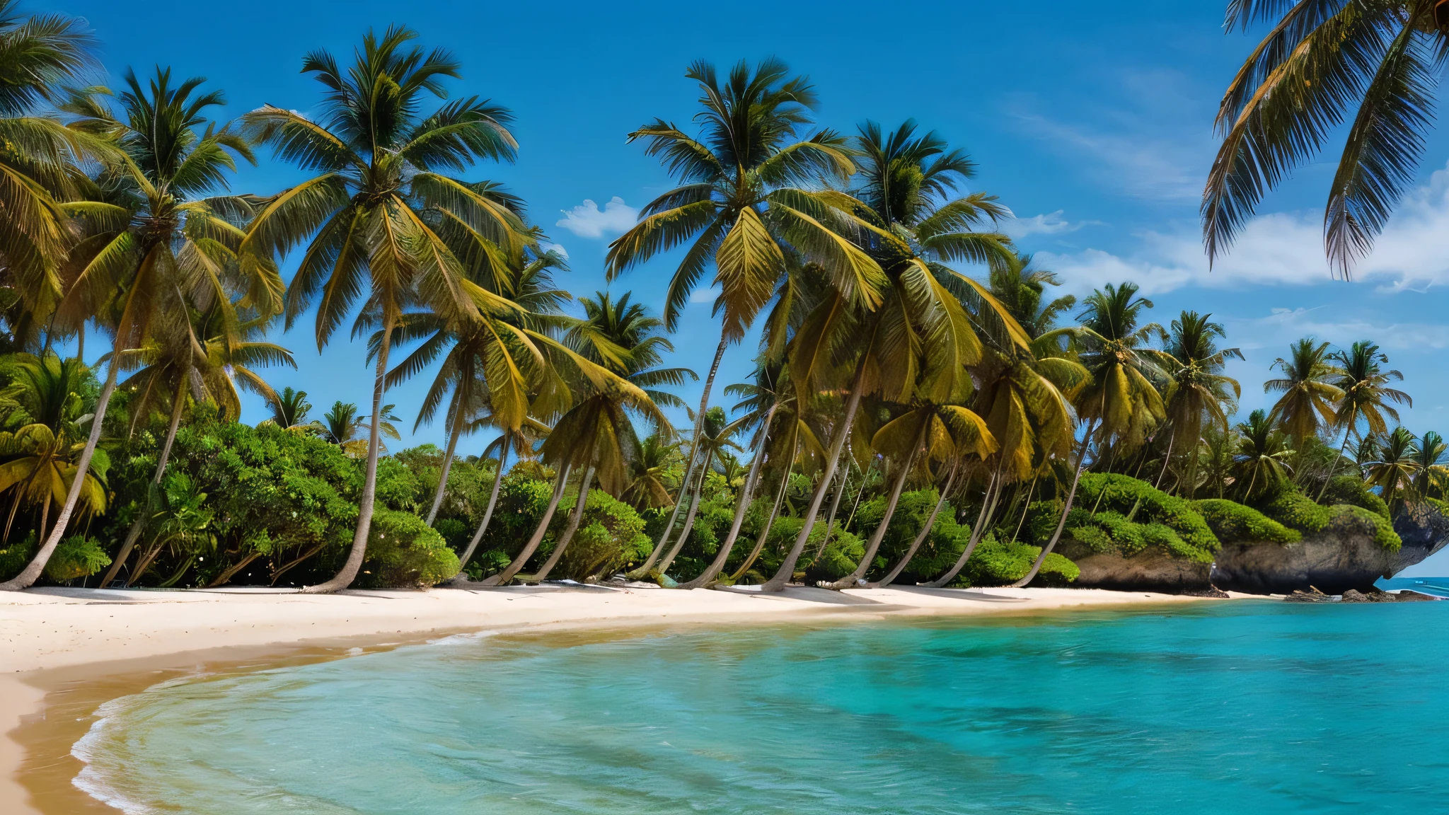 Landscape idylic beatuiful nature with ocean and palms, impressive, intensive colours