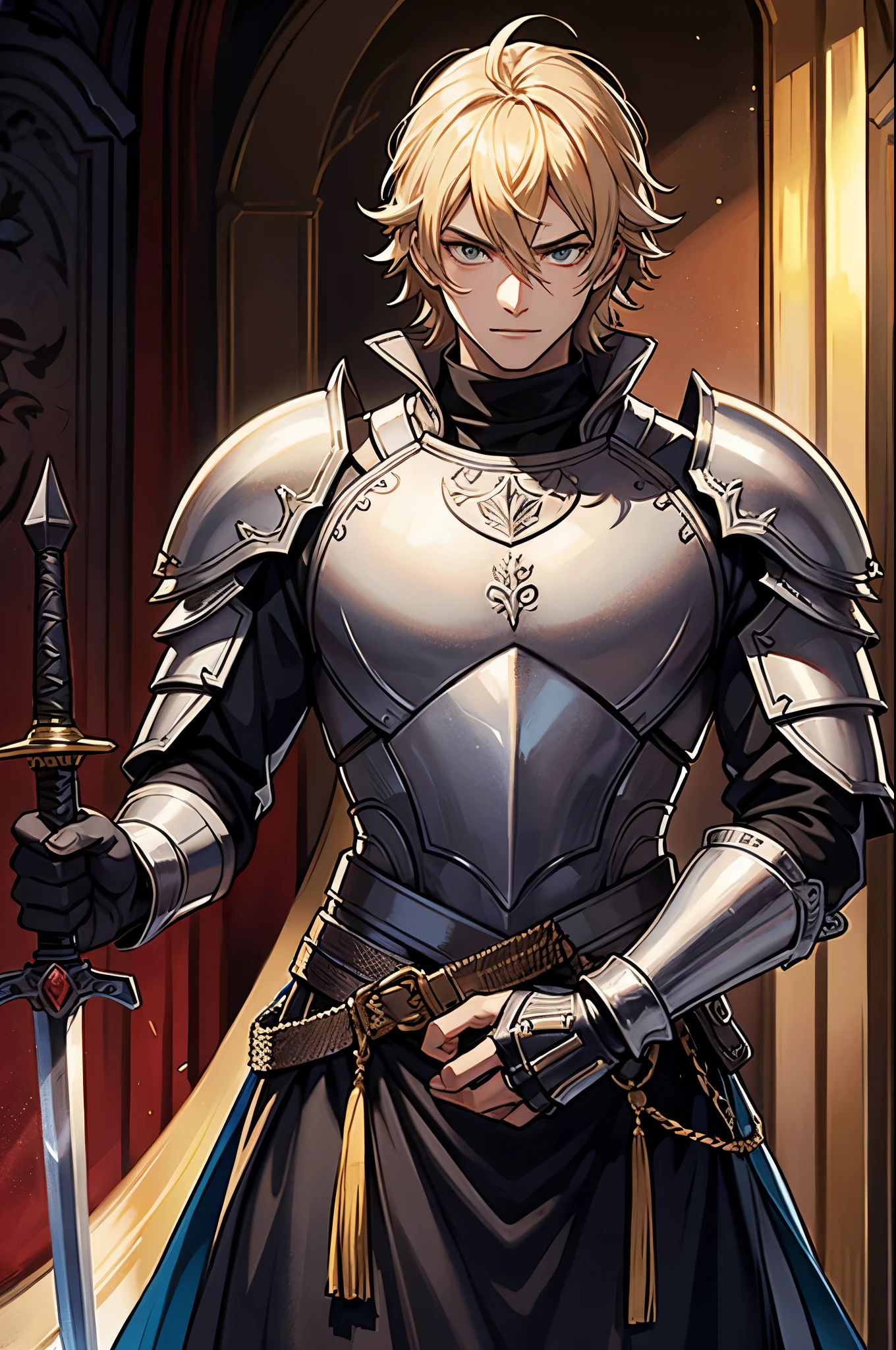 Create a King with armor and a sword in his hand.