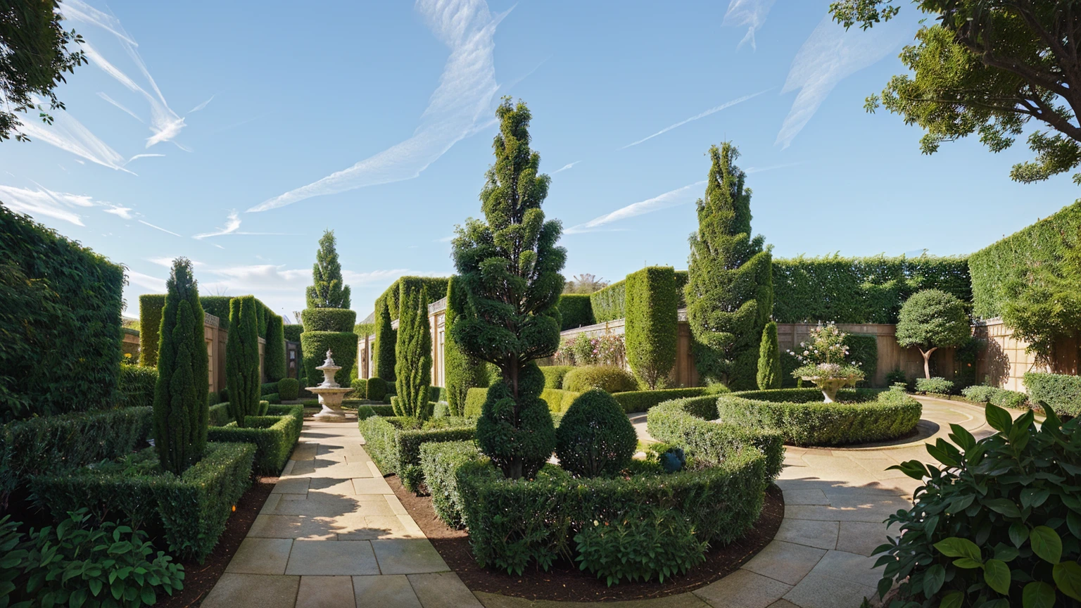 Decorations include elements, associated with civilization and city life, which adds a unique character and futuristic touch to the garden. The use of rare species and varieties of plants gives the garden a special attractiveness and exoticism.
Topiary sculptures, made in the form of volumetric geometric shapes, become an integral part of the landscape, giving the garden a modern and stylish look. Generally, The futuristic garden of the future is a harmonious combination of modern technologies, design and nature, creating a unique space for relaxation and inspiration.