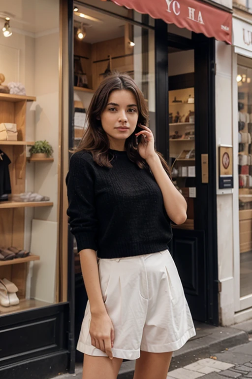 une femme jeune posant devant une boutique
