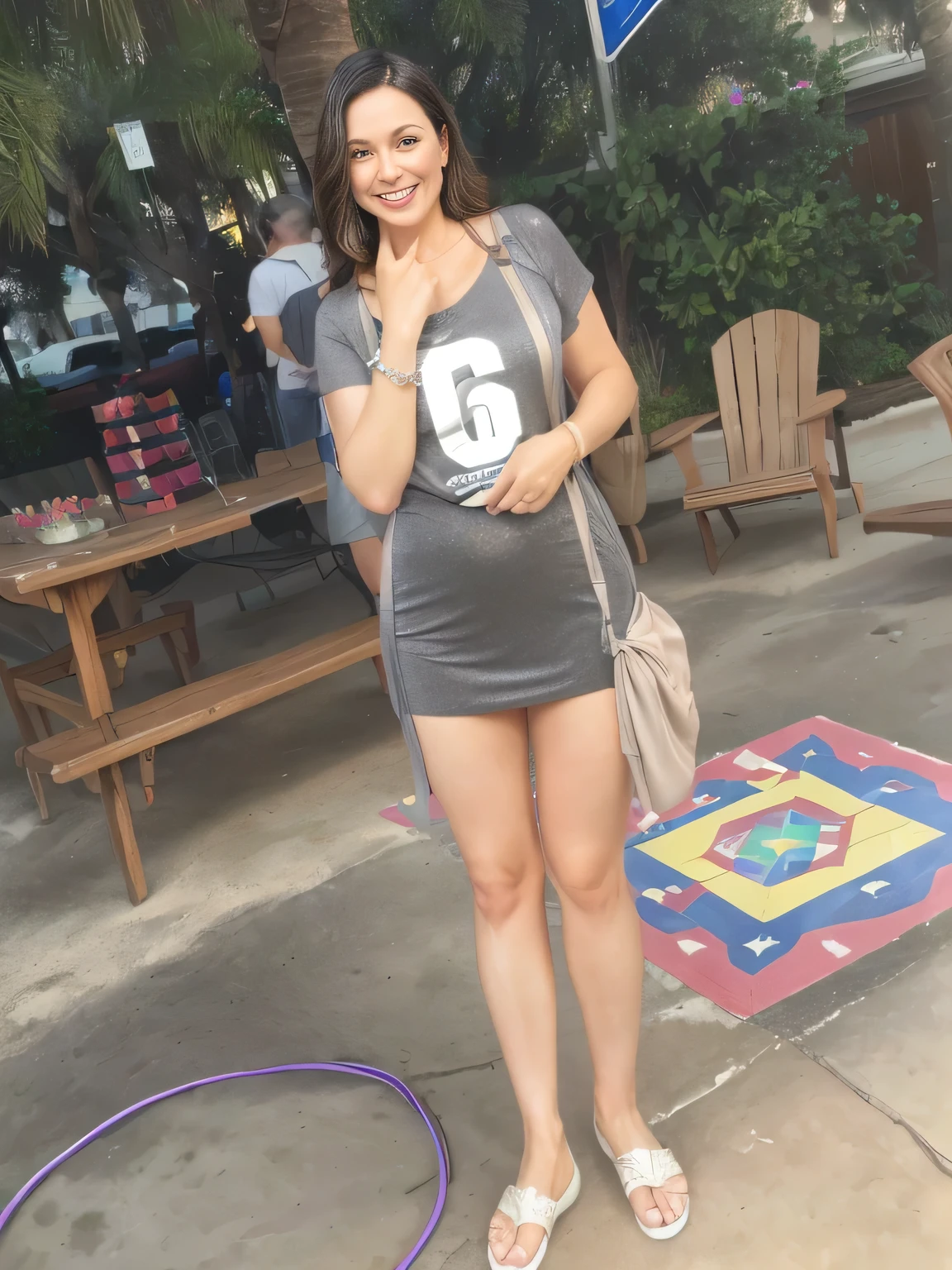 woman in front of a table with a number six, 45 year old woman, 40 year old woman, having a great time, vacation photo, looking very good, 40 year old woman, not blurred, a wide shot, 40 year old woman, full body photo, 44 ​​years old in Orlando, USA.

The Brazilian is wearing a gray shirt..

A beautiful Brazilian woman, with white skin, dark brown hair. She is about 45 years old, 165 cm tall and weighs 56 kg. Shaped legs, perfect legs, toned legs. Her body exudes glamor and her face is a definition of beauty. Slender body, thin waist. Highly realistic, hyperrealism, very elaborate skin. Clear photo, high resolution, high quality, masterpiece, 16K photo, high contrast, masterpiece, NUDE, NUDITY, NFSW.