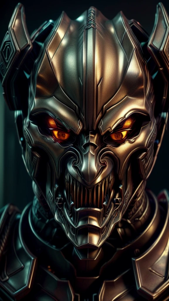 8K, Best Quality, Masterpiece, Ultra High Resolution,(Ultra-detailed face, Eyes wide open:1.3), (Full Face:1.3), (highly detailed CG unity 8k wallpaper), (best illustration), (best shadows), isometric 3D , octane rendering, ray tracing, highly detailed, Close-Up of dark robot Face
