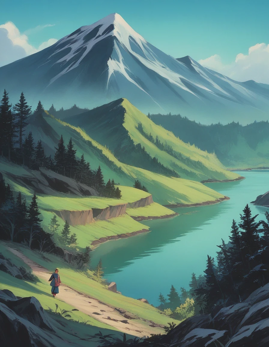 score_9, score_8_up, score_7_up, score_6_up, score_5_up, score_4_up, source_anime, BREAK, landscape, mountains, forest, cave, river, retro artstyle,   