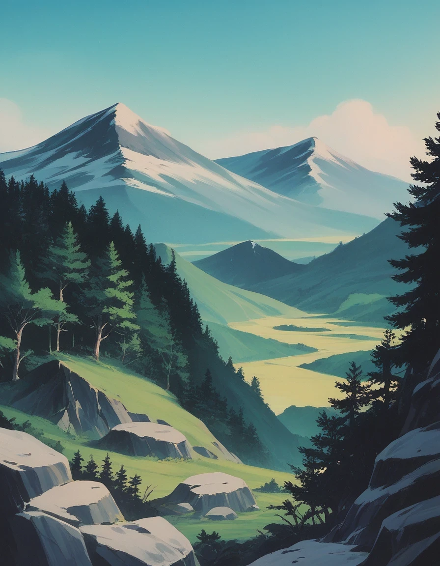 score_9, score_8_up, score_7_up, score_6_up, score_5_up, score_4_up, source_anime, BREAK, landscape, mountains, forest, cave, retro artstyle,   