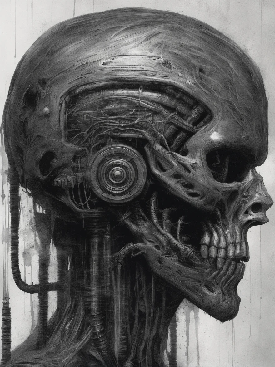 blood rein,Portrait Of A Biomechanical Warrior,bullet dodger, Smooth, Explosion Of black Matter and blood Splash,Sci-Fi, centralized portrait, Brom,Seb Mckinnon, H.R. Giger, Eldritch, Karol Bak, Frances Bacon,Mixed Media, Hyperrealism, Photorealism,[octane render]
