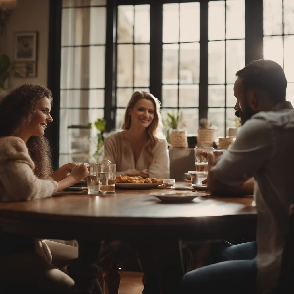 "A family gathered around a table, discussing and planning your monthly budget with the help of spreadsheets and personal finance apps."
