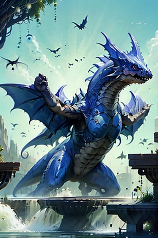 There is a big dragon with a huge head and a huge body., epic fantasy card game art, highly detailed fantasy art, detailed digital 2d fantasy art, epic fantasy artwork, detailed fantasy art, art epic fantasy card game, Dungeons & Dragons Fantasy Art, hyperrealistic d&d fantasy art, spectacular symmetrical fantasy art, cyborg dragon portrait, large dragon with scales and bat wings, bat winged dragon, dragon with bumps