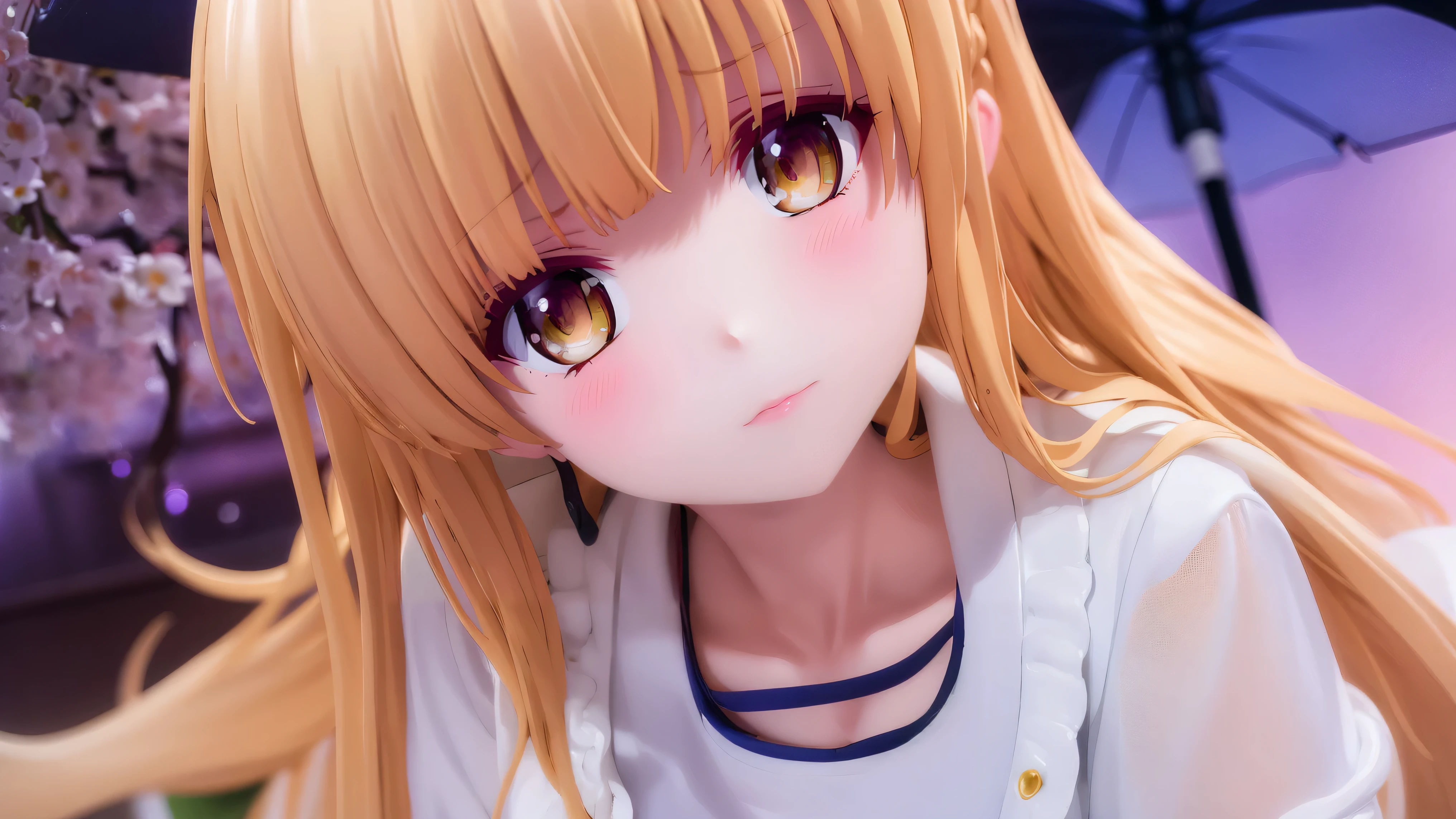 Mahiru shiina,Mayuchina、Good looking girl (blush, Perfect Face), independent , Looking into the camera, masterpiece, Anime art style, Cute Characters, Most detailed, high quality、Nico Nico Smile、There are highlights in the eyes、Normal chest、The whole body is visible、blonde、Long Hair、Yellow Eyes、Swimwear、sexy