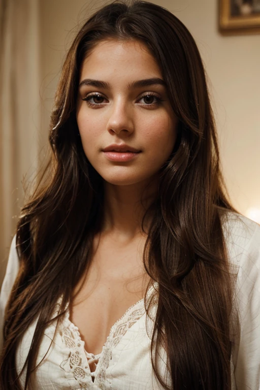 The face of the beautifull girl young and with long brun hair and very realistic