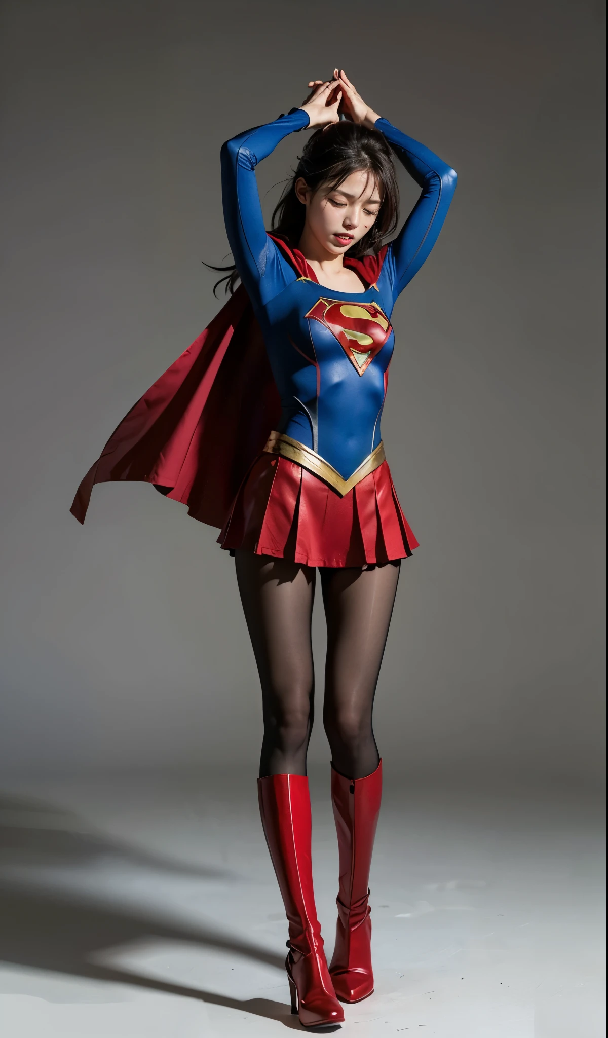 No background、close your eyes、Raise your arms、Yay!、Hanging、Are crying、Deceived、shout、Supergirl Costumeがボロボロに破壊されている、defeat、Are crying、I'Is painful、Painful expression、Expressions of anguish、Tentacles、TentaclesにTied up、Tied up、Tentaclesに巻かれている、Tied up、Tightening、(((Beautiful legs in black tights.)))、(((Stretch your legs、expensive、Legally express the beauty of your smile)))、((((Make the most of your original images)))、(((Supergirl Costume)))、(((Beautiful short bob hair)))、(((suffering)))、(((Black tights legs、Wear red boots)))、((Best image quality、8k))、((highest quality、8k、masterpiece:1.3))、(((Preserve background )))、Sharp focus:1.2、Beautiful woman with perfect figure:1.4、Slim Abs:1.2、Wet body:1.5、Highly detailed face and skin texture、8k